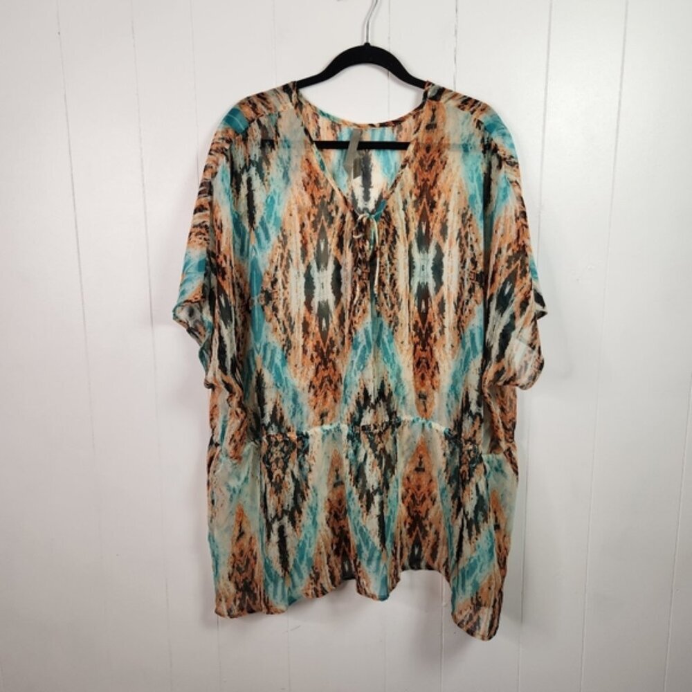 Penningtons Swim Cover-Up Sheer Top Beach Plus Size 4X Lightweight Tie-Dye